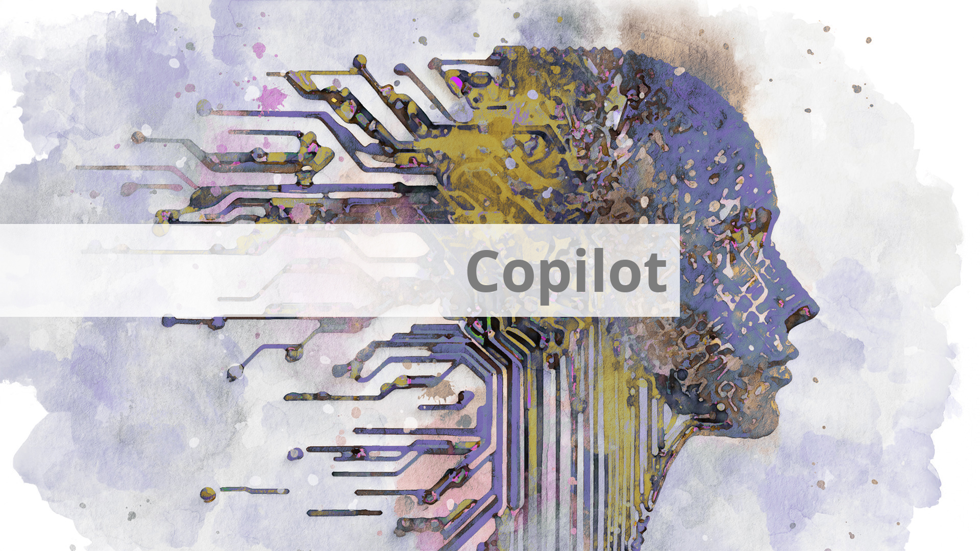 Digitaler Kopf mit der Aufschrift "Copilot"
