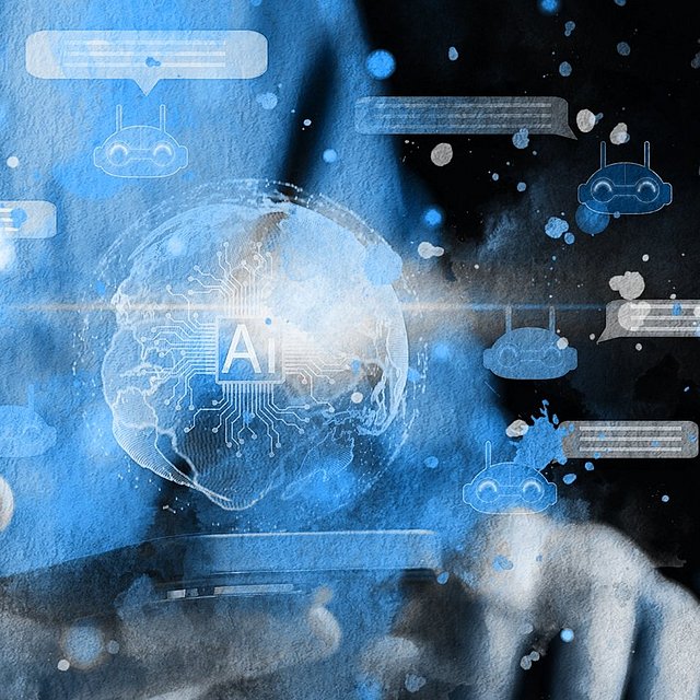 Digitales Gehirn mit der Inschrift "AI".