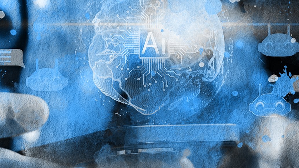 Ein digitales Gehirn, was die Aufschrift "AI" tr&auml;gt.